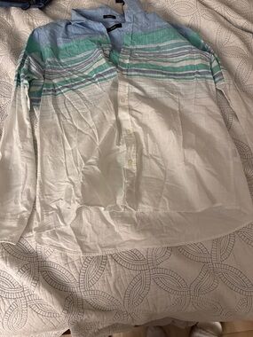 Mavi Light Blue and Mint Ombre Button-Up Linen Shirt
